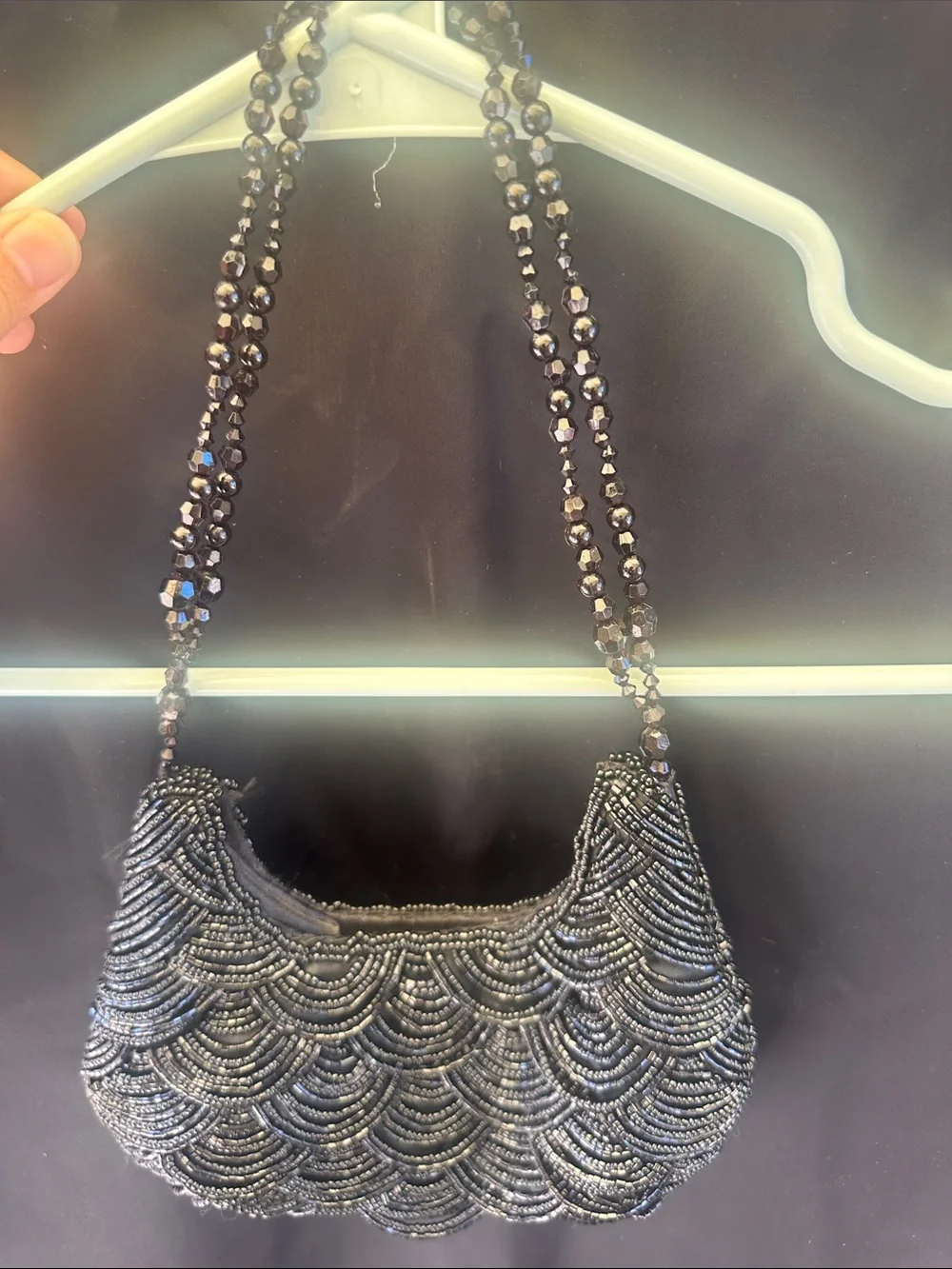 Beaded Evening Shoulder Bag in Black
